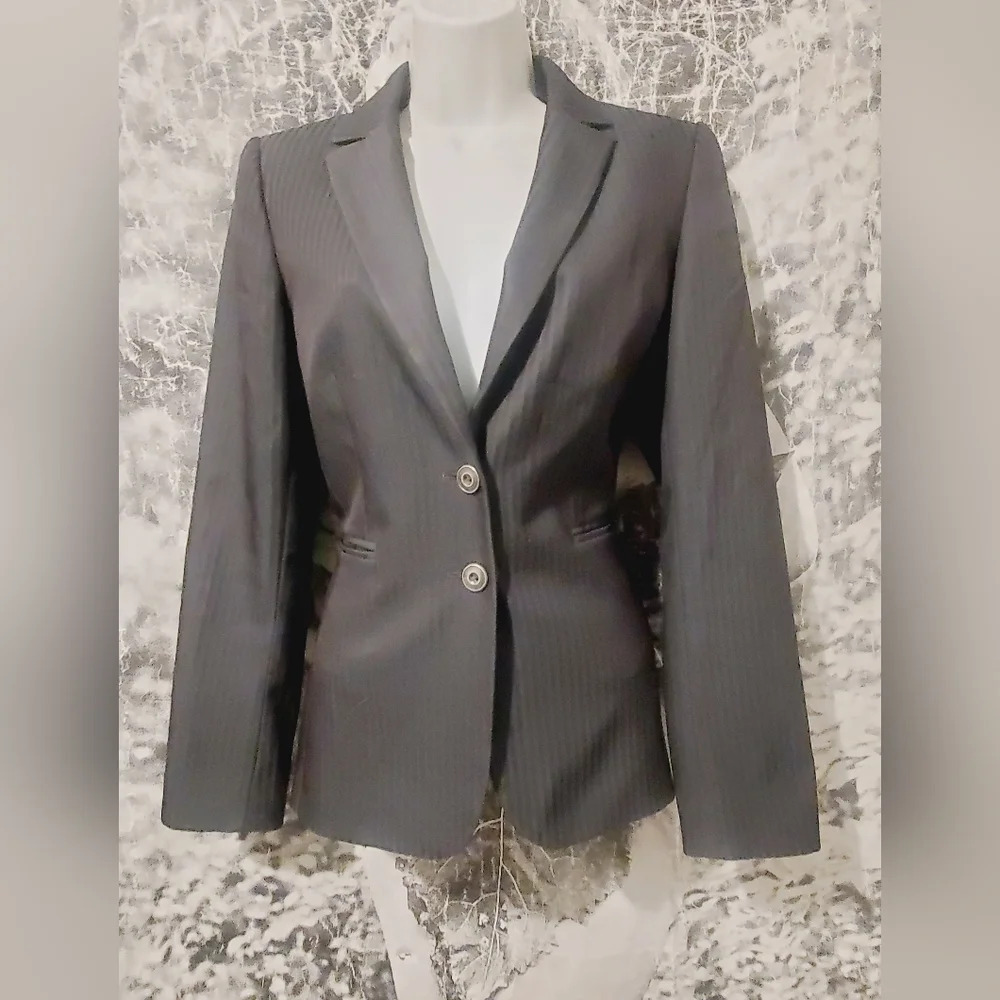 💚5/$25 TAHARI Arthur S Levine Pinstripe Black Feminine Fitted Blazer Jacket 2